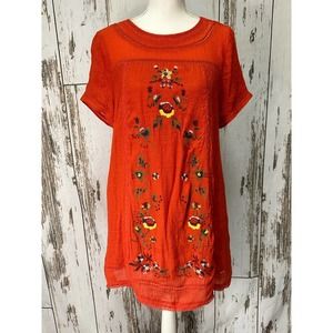 Umgee Orange Embroidered Mini Dress
